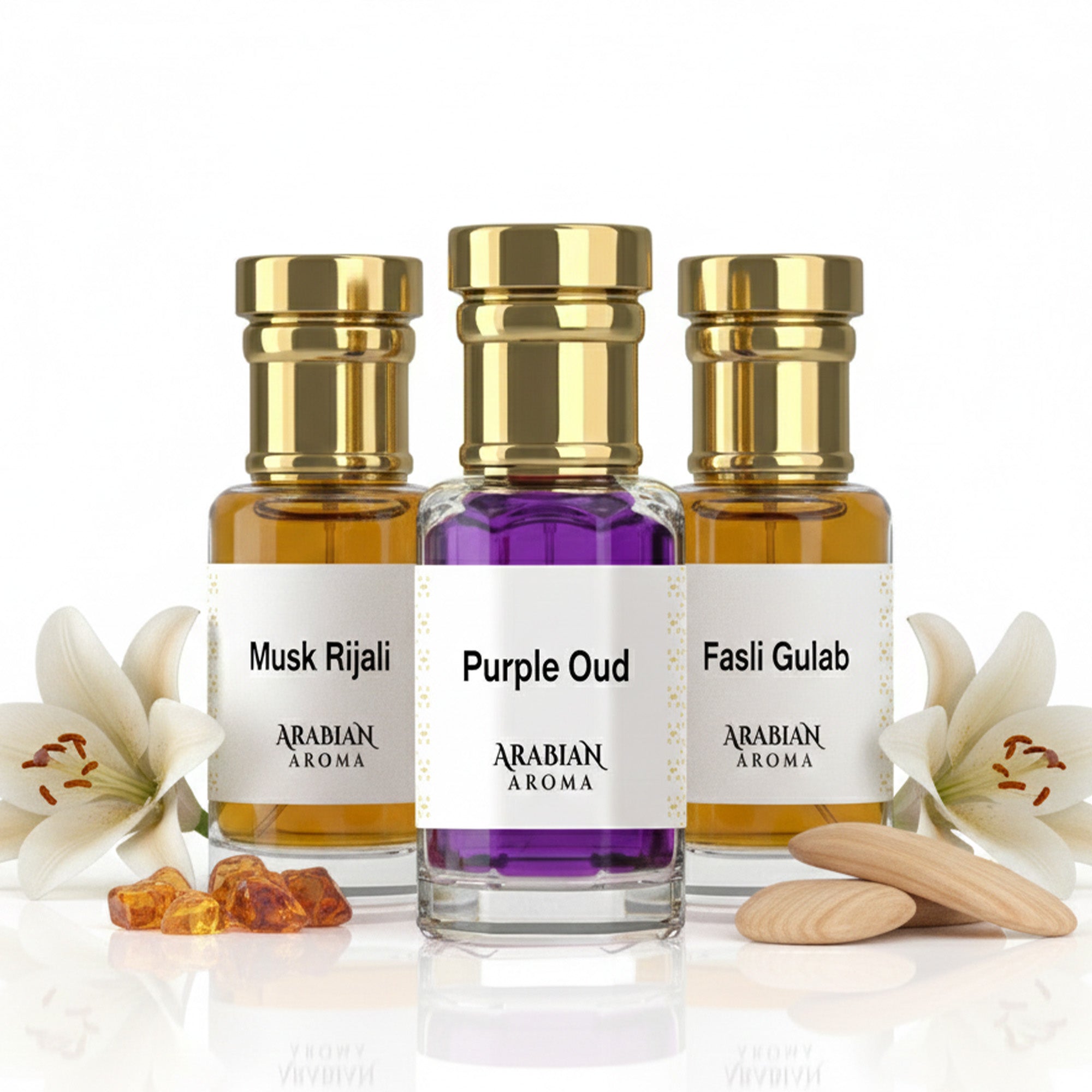 Musk Rijali - Purple Oud - Fasli Gulab Attar Set